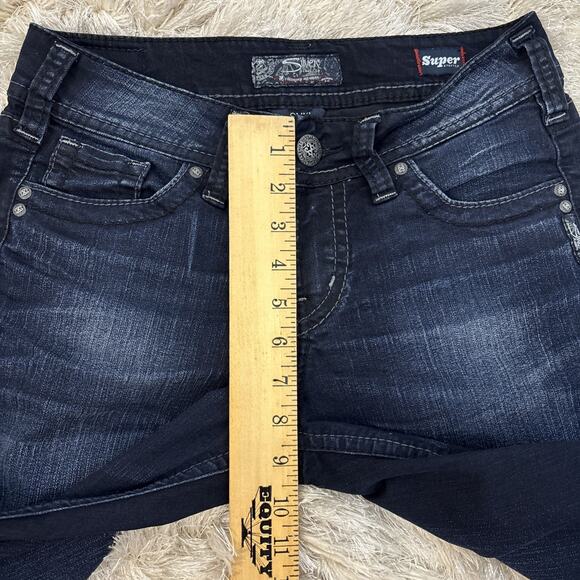 Silver Suki Mid Slim Boot Jeans Stretch 28 L33 Embellished Pockets Western Denim - Picture 6 of 13
